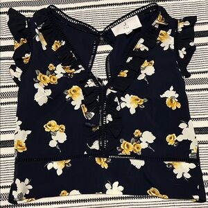 J.O.A. Navy Floral Ruffle Blouse